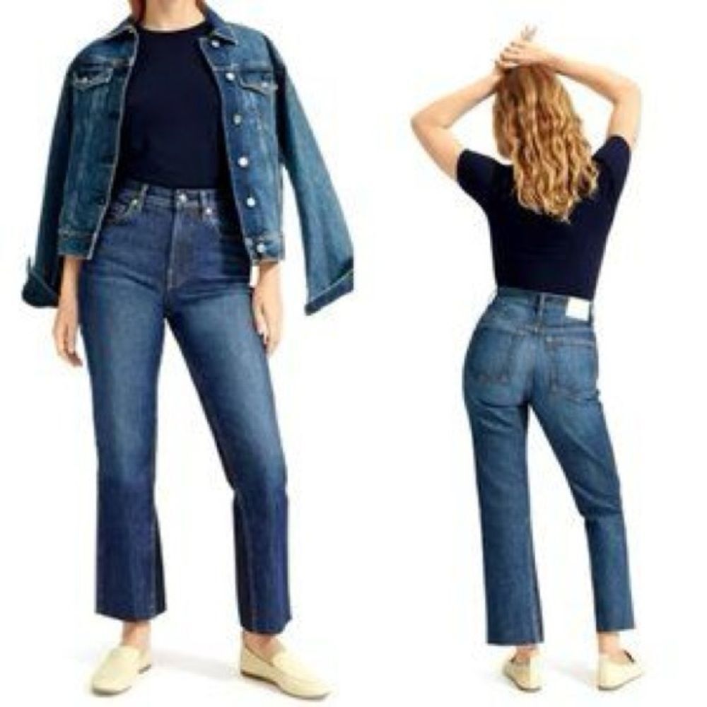 Everlane Women's The Cheeky‎ Bootcut Cropped Contrast Detail Raw Hem Jeans- 27